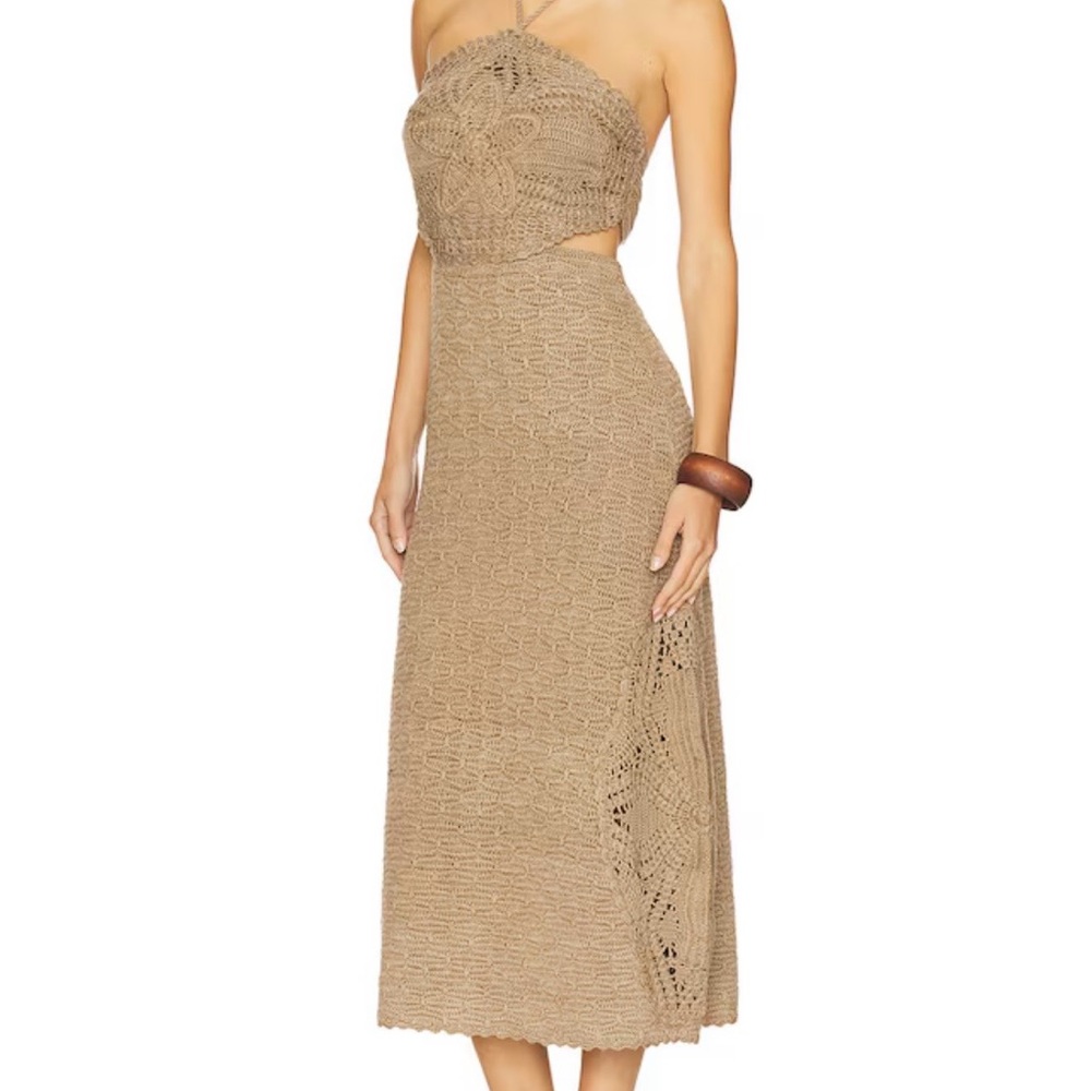 AMUR Crochet Midi Skirt in Taupe